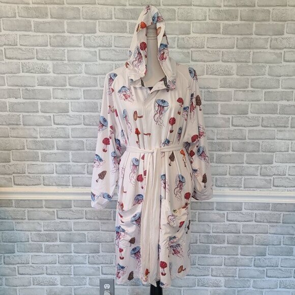 Plover Unisex Luxury Robe Jellyfish Mushroom Psychajellic Print OS Beach Cover - Picture 1 of 9